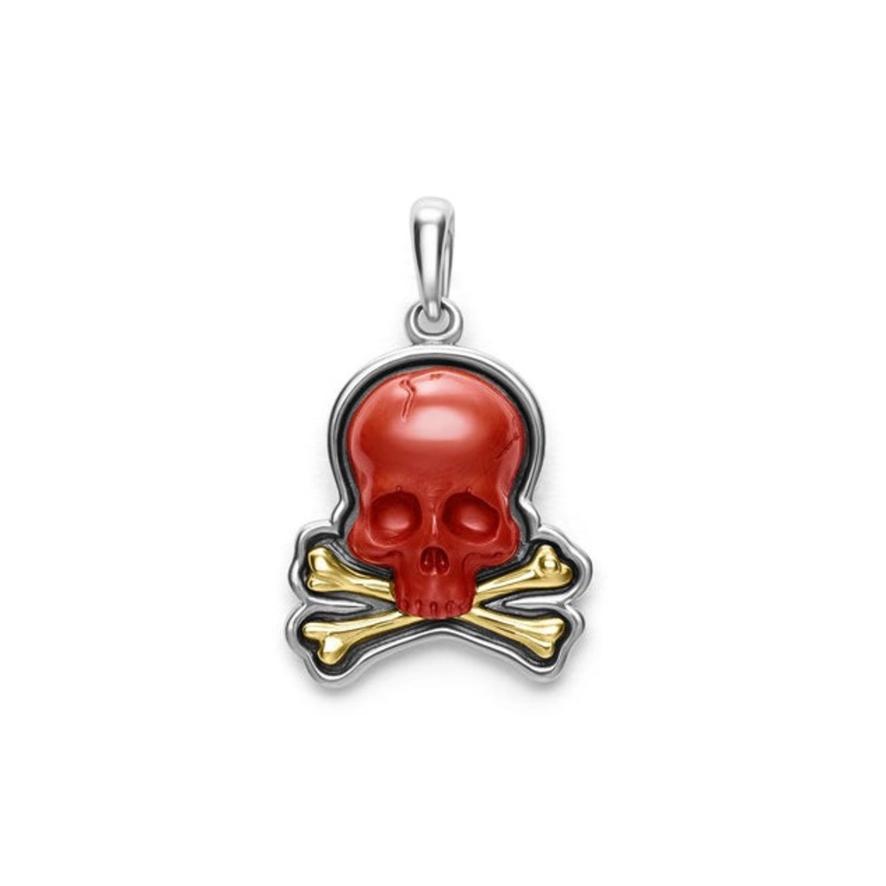 Lagos Anthem Two-Tone 18K Gold Sterling Silver & Red Jasper Skull & Bones Amulet